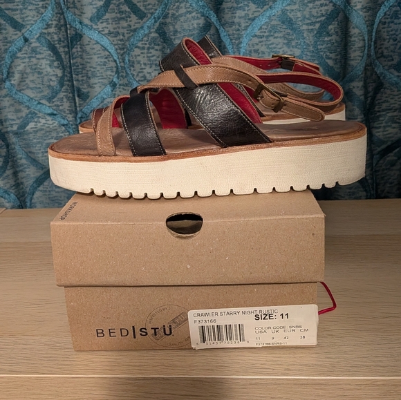 BedStu Crawler Leather Platform Sandals In Starry Night Lux Sz 11 In Box EUC - Picture 10 of 11